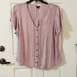 Torrid Women's Off White and Burgundy Striped Top Size 1